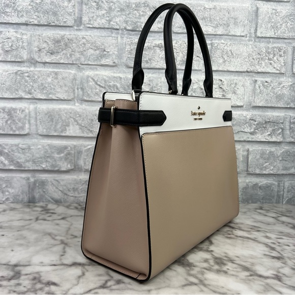 Kate Spade Staci Warm Beige Colorblock Large Satchel Crossbody - Picture 3 of 12